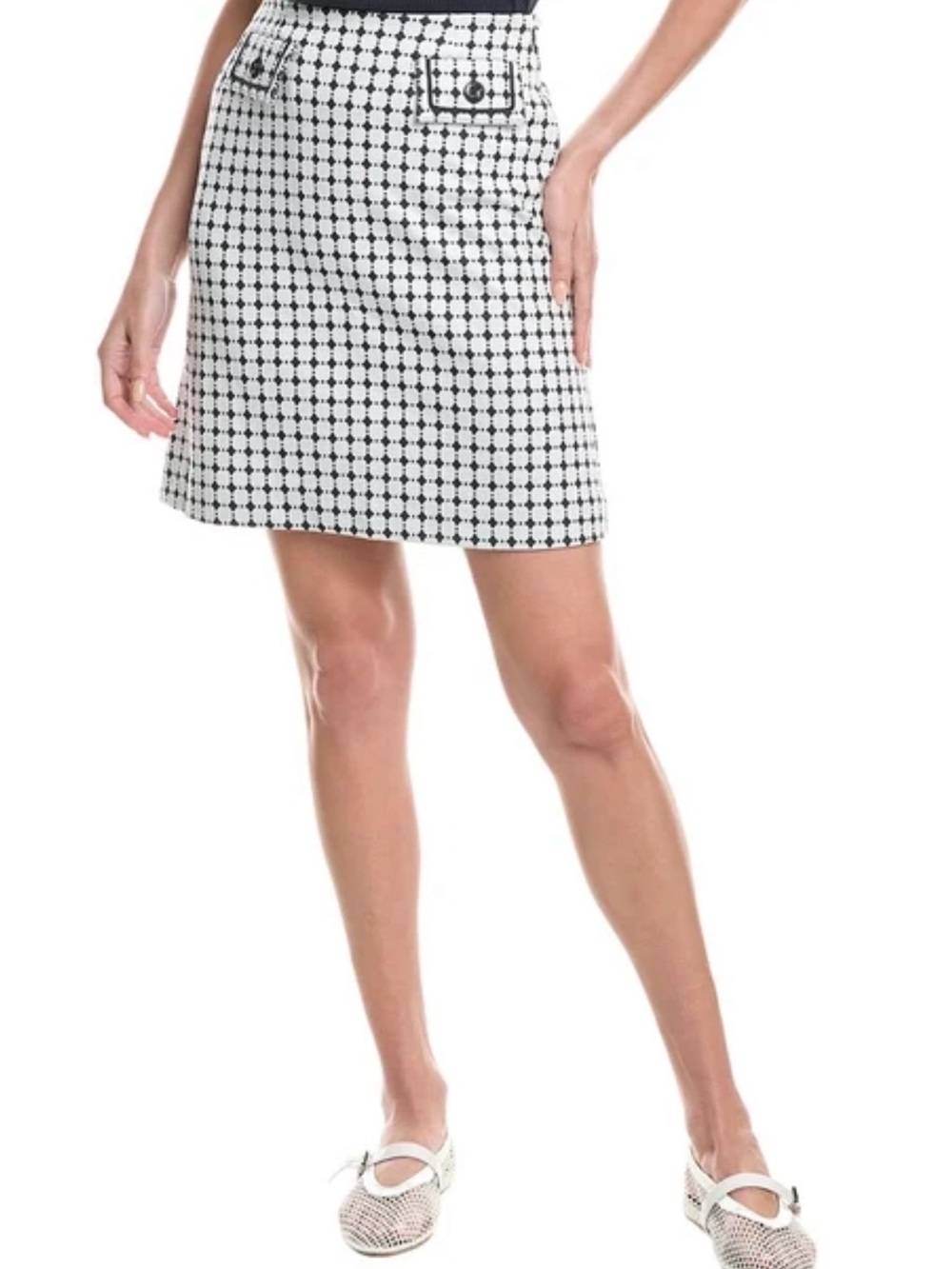 CAbi Teatime Skirt #6570 Black White Geometric Mini Skirt Size 10